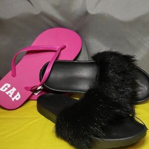 UGG Black Faux Fur Slippers